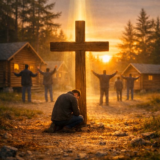 A man kneels at the cross as the book and ministry vision is revealed.